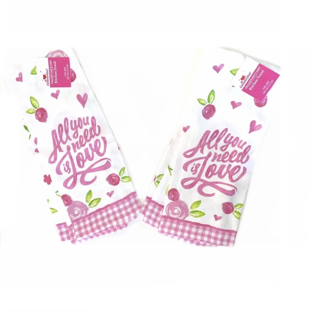 Way to Celebrate! Valentine's Day “All You Need is Love” Kitchen Towel Set of 2